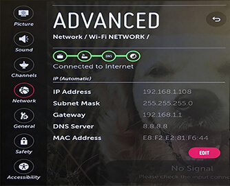 LG Smart TV webOS - Edit network