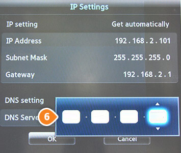 Меню IP Settings на Samsung Smart TV