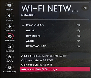 LG Smart TV webOS - Advanced Wi-Fi Settings